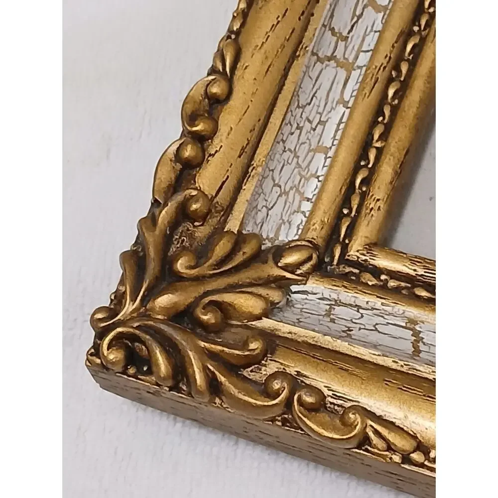 Ornate Mediterranean Wood Glass 9.5x7.5 Picture Frame Carved Gold Beige Italian‎